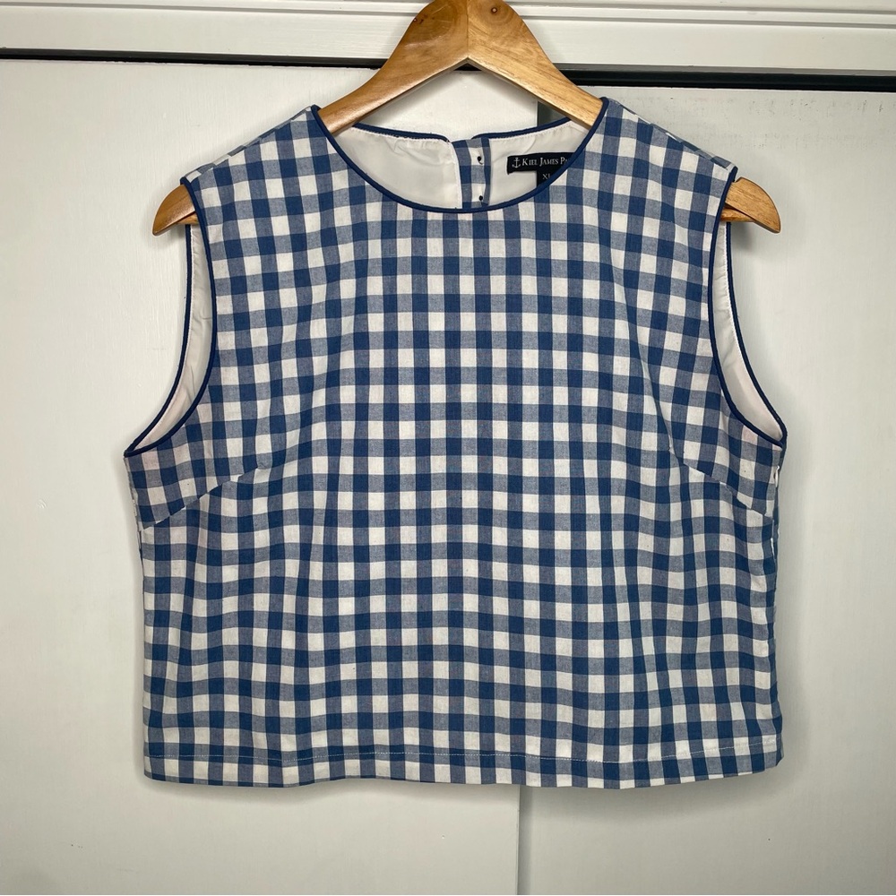 Kiel James Patrick cropped blue Gingham Women's Top size XL